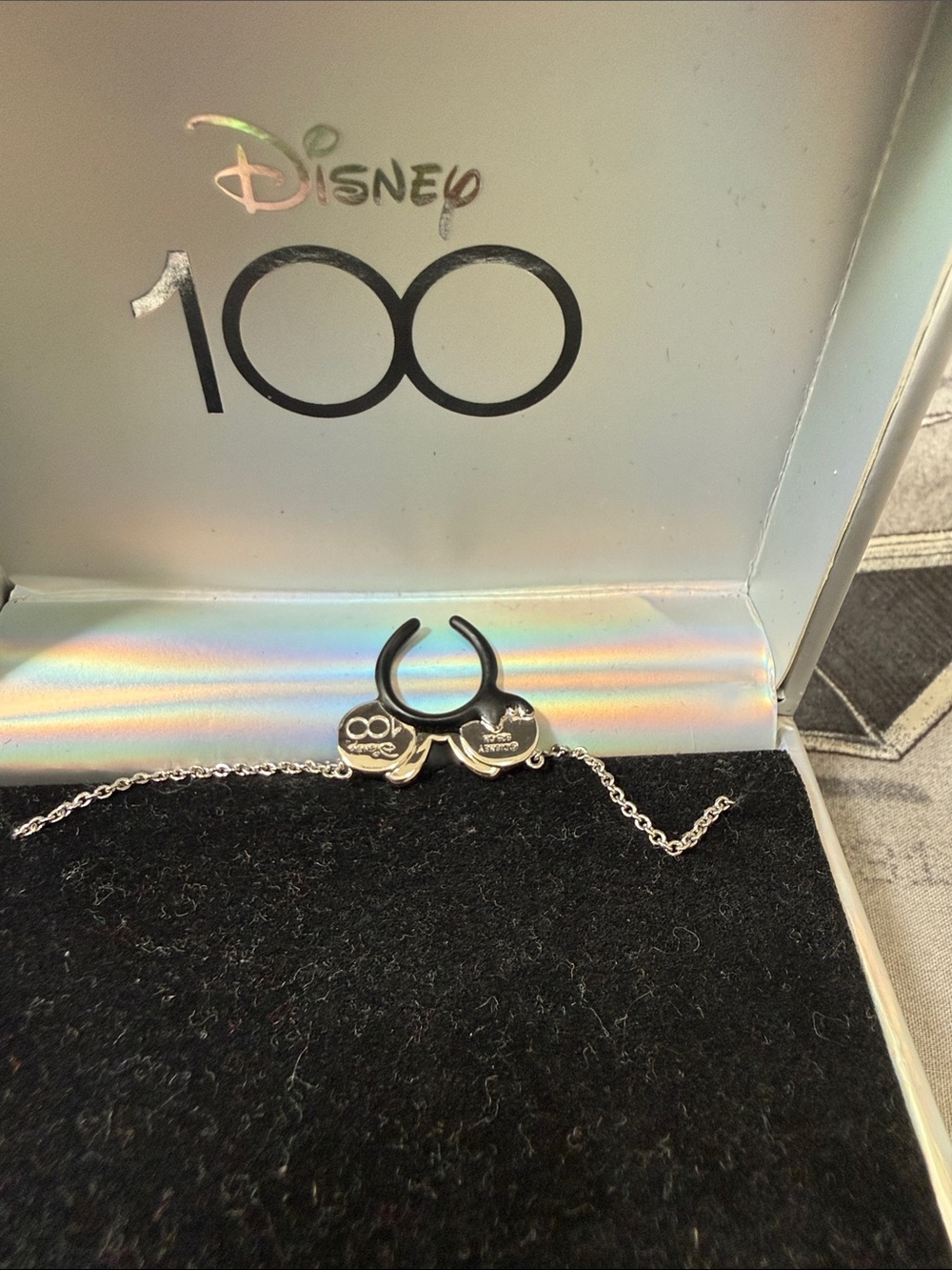 DISNEY 100 PLATINUM 925 STERLING SILVER MINNIE MOUSE EARS HEADBAND NECKLACE - Picture 5 of 8
